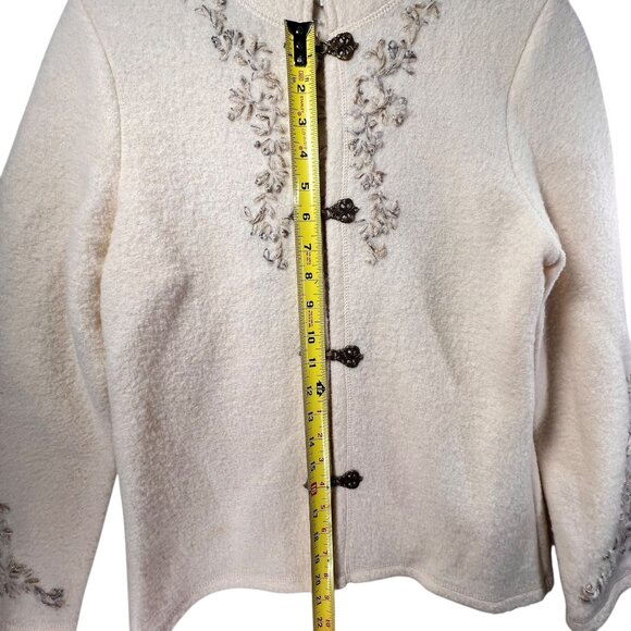 Coldwater Creek Wool Embroidered Jacket Boho Ornate Metal Clasps Ivory Womens S - Picture 12 of 14